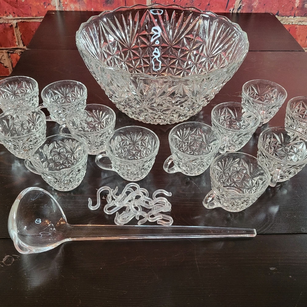 Crystal punch bowl set